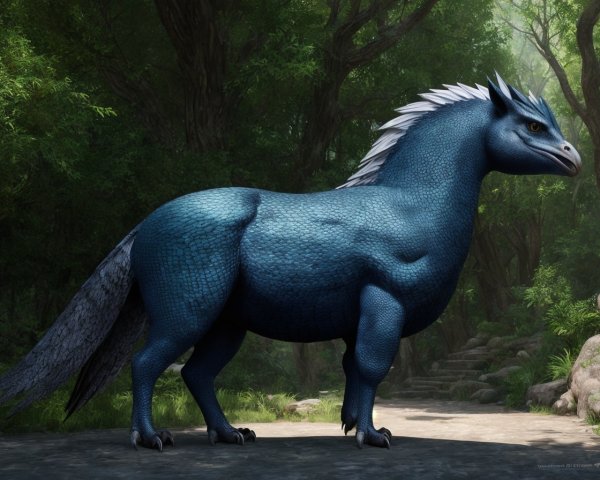 Majestic mythical creature in a lush forest glade