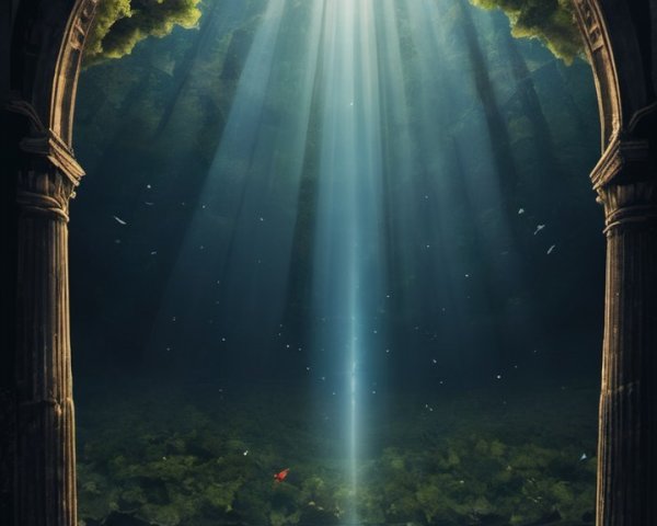 Meditative Figure in Ancient Archway Surrounded by Nature