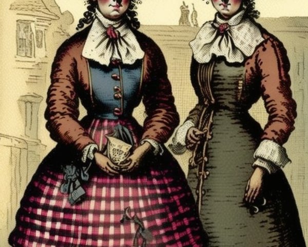 Historical Costumes of Two Women in Architectural Setting
