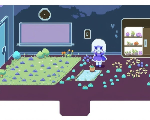 Vibrant Pixel Art Room with Small Garden Scene