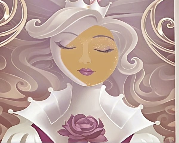 Stylized Character with Serene Expression and Rose