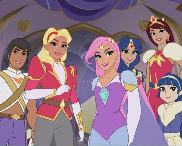 Colorful Animated Scene of Diverse Fantasy Heroes