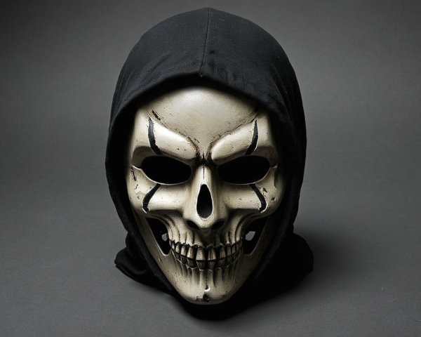 Menacing Skull Mask with Exaggerated Features and Hoodie