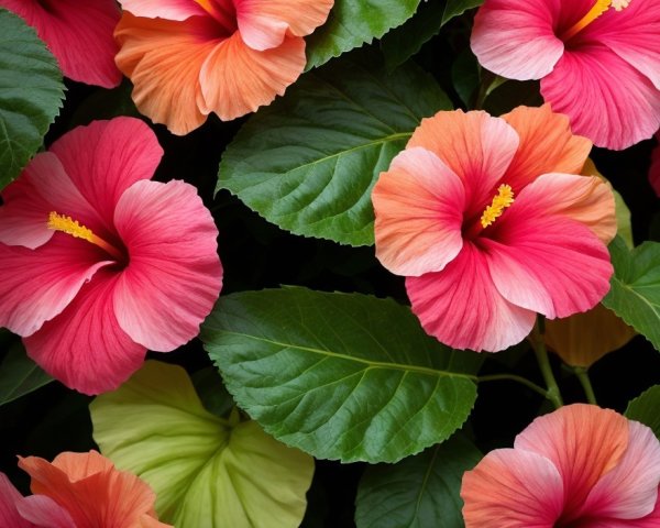 Vibrant Arrangement of Colorful Hibiscus Flowers