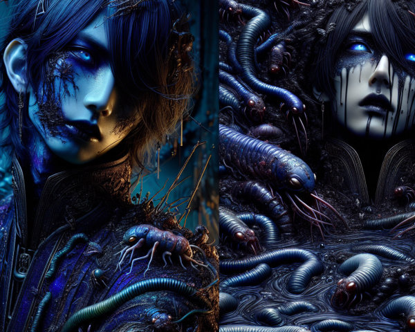 Gothic Character Surrounded by Surreal Textures