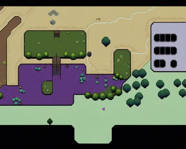 Colorful Stylized Map with Diverse Terrains and Paths