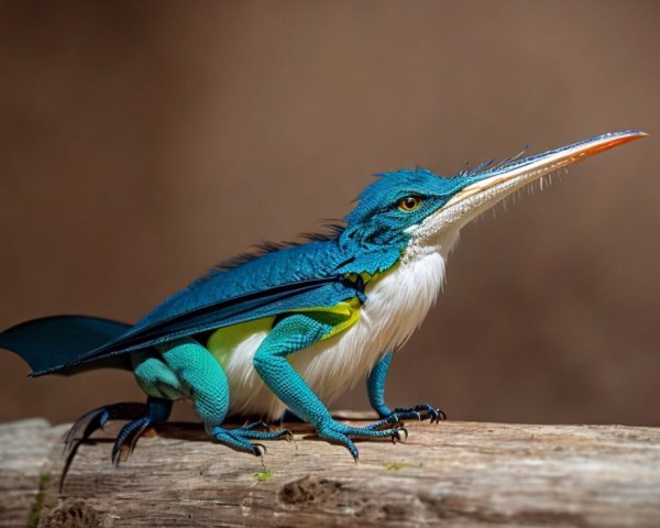 Vibrant Blue and Green Plumage Creature Description