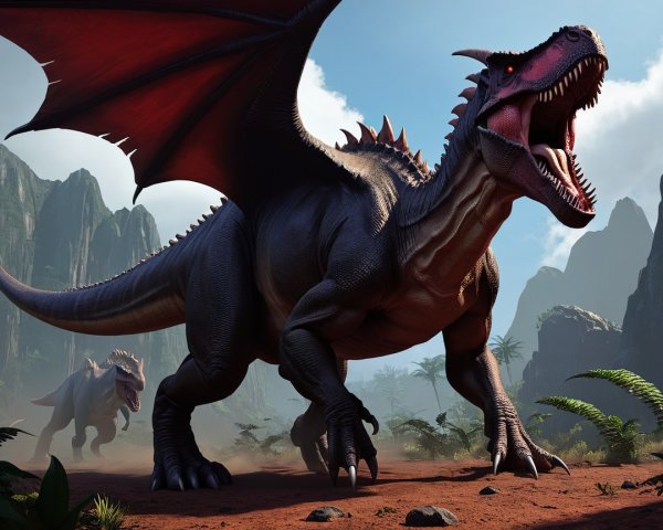 Fierce Winged Dinosaur in Prehistoric Landscape