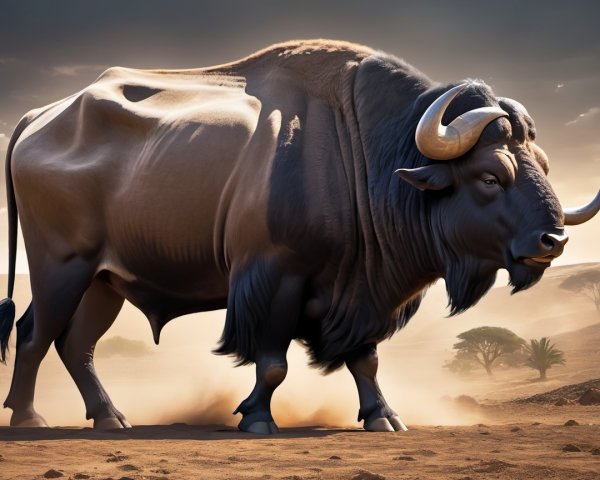 Majestic Bull in Arid Landscape with Dramatic Lighting