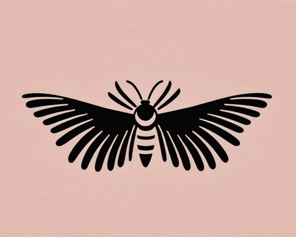 Stylized Black Moth Silhouette on Soft Pink Background