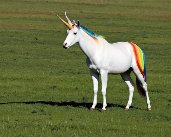 Majestic unicorn in a lush green meadow scene