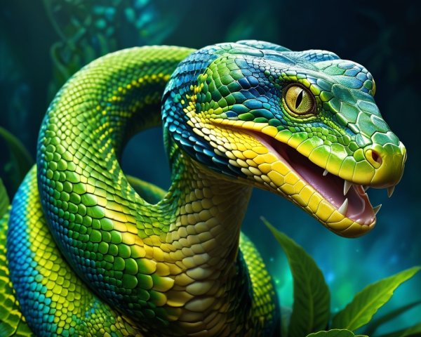 Colorful Snake with Intricate Scales in Tropical Setting