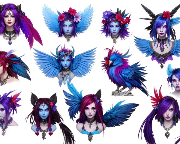 Colorful Fantasy Collage with Unique Characters and Wings