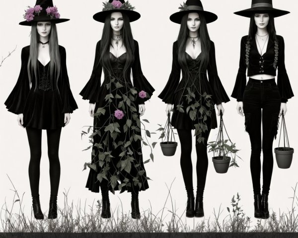 Elegant Figures in Black Attire with Unique Styles