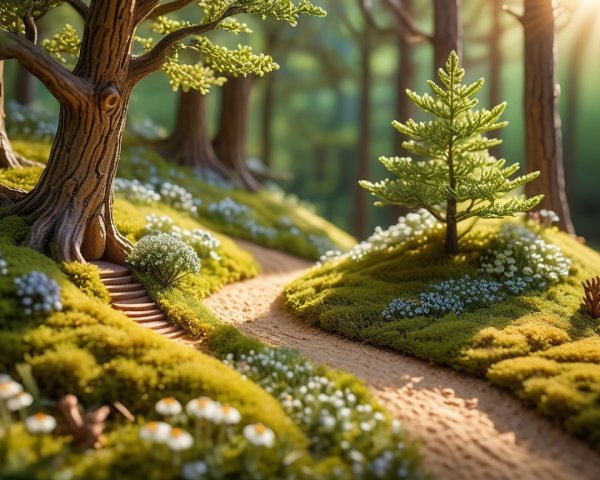 Serene Forest Pathway with Lush Greenery and Sunlight