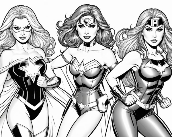 Three Female Superheroes in Dynamic Poses