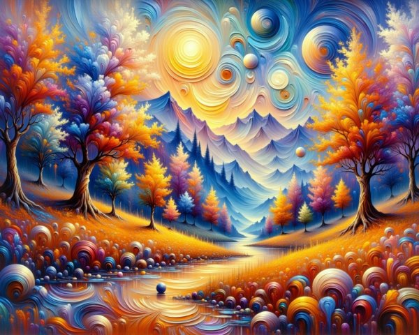 Vibrant Autumn Landscape with Majestic Mountains