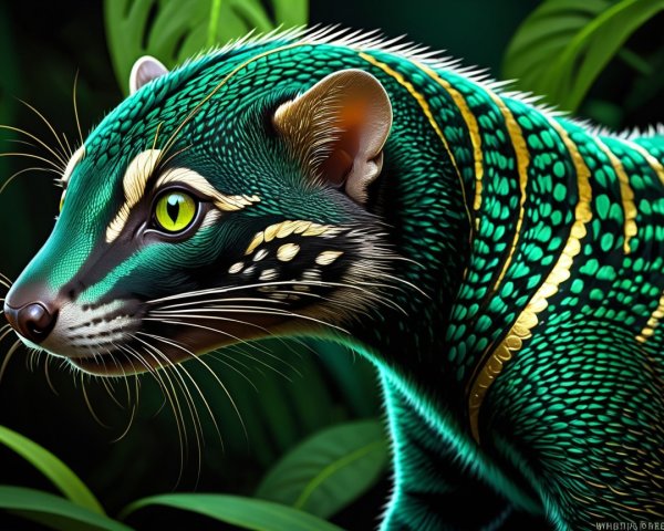 Vividly Colored Creature in Tropical Jungle Setting