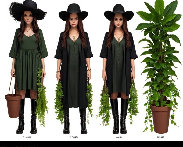 Fashion Collection of Dark Green Dresses with Hats