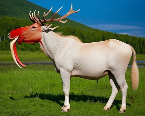 Fantastical Creature with Antlers in Green Field