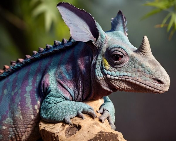 Vibrant Scaled Creature in Lush Green Setting