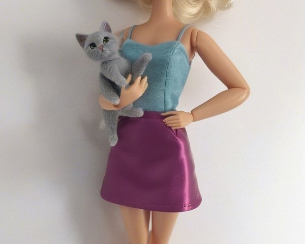 Stylish Doll with Blonde Hair and Kitten Companion