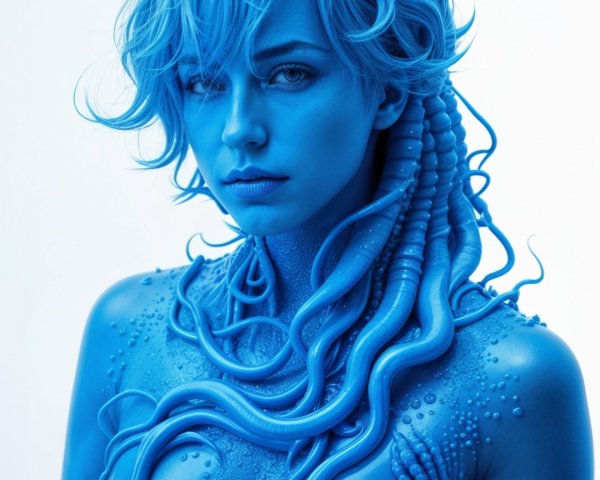 Surreal Figure with Blue Aesthetic and Accessories