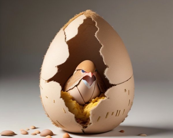 Stylized Egg with Realistic Bird Figurine Inside