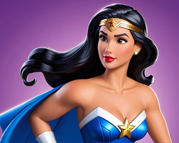 Confident Superheroine in Blue Costume with Cape