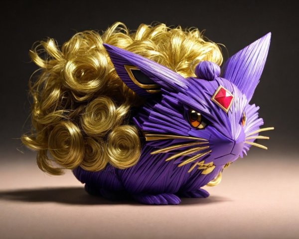 Whimsical Purple Rabbit with Golden Mane and Gem