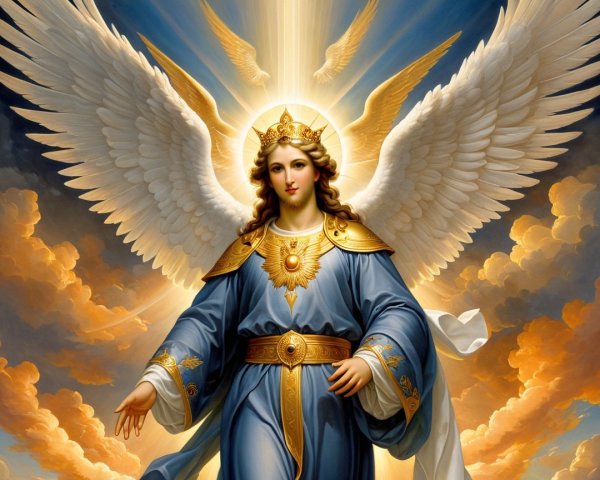 Majestic angel with flowing wings and serene expression