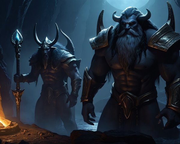 Formidable Figures in a Shadowy Cavern Scene
