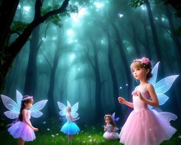 Fairies Dancing in a Mystical Forest Setting