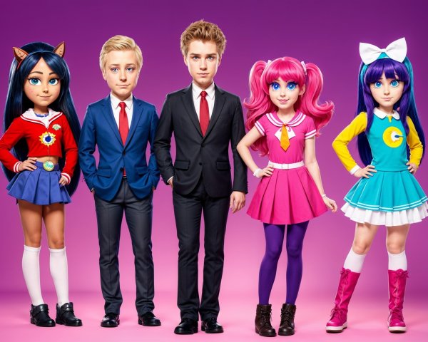 Stylized Animated Characters on Bright Pink Background