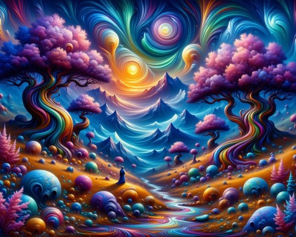 Vibrant Landscape with Colorful Trees and Mountains