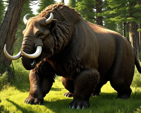 Prehistoric Mammoth-Like Creature in a Lush Forest