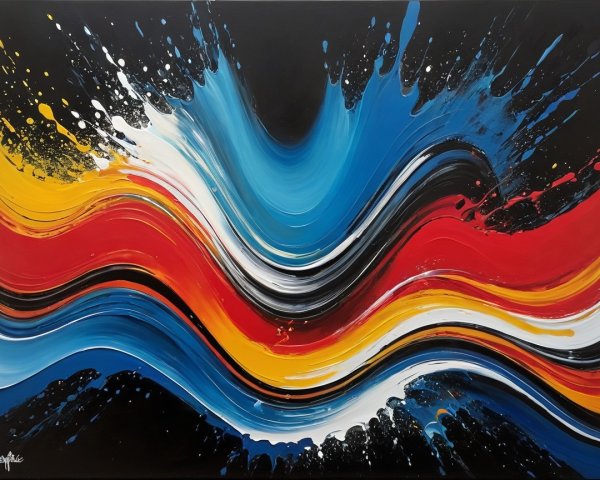 Vibrant Abstract Painting with Bold Colors and Movement