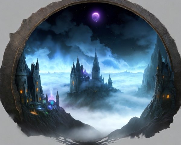 Mystical Castle in a Cloudy Night Landscape