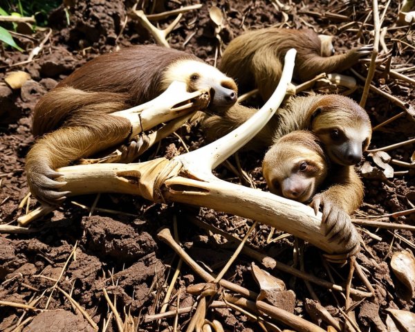 Three Sloths Interacting with a Branch in Nature