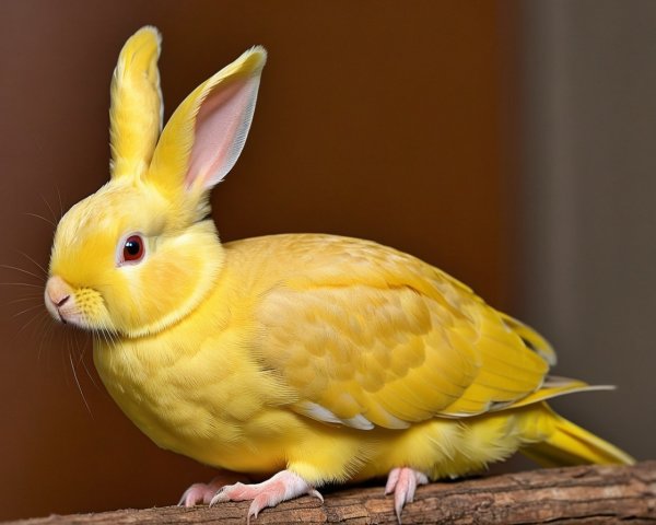 Whimsical Rabbit-Bird Hybrid with Yellow Plumage