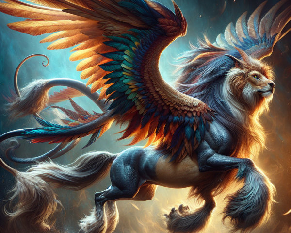 Majestic Lion-Bird Creature in Mystical Landscape