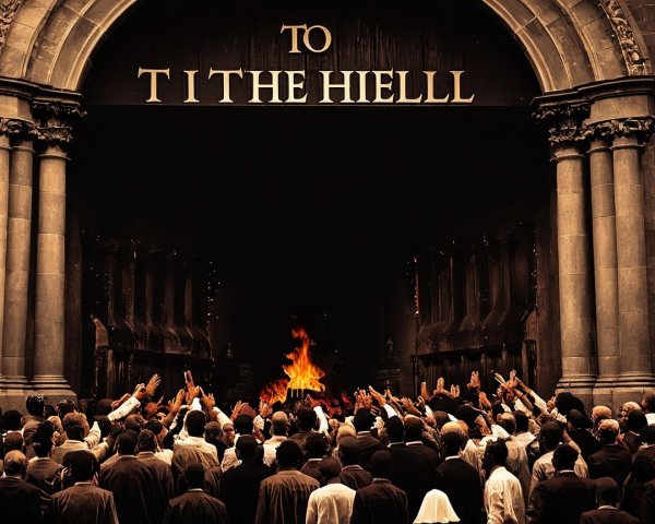 Gathering of People in Stone Archway with Fire
