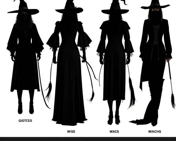 Four Shadowy Figures of Witches in Black Gowns