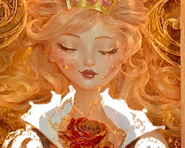 Ethereal Princess Figure with Golden Hair and Rose