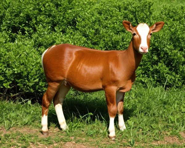 Young Brown Calf in Lush Green Field Landscape