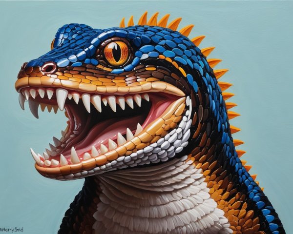 Vibrant Stylized Lizard in Blue and Orange Colors