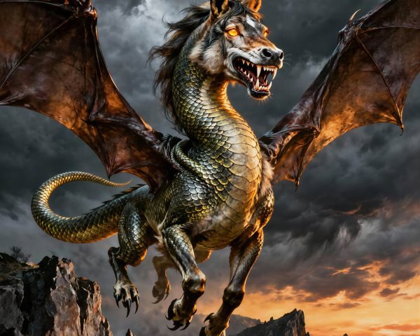 Mythical Dragon-Like Creature with Iridescent Scales