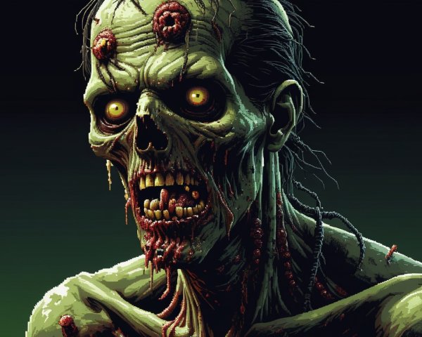 Grotesque Zombie with Decaying Flesh and Yellow Eyes