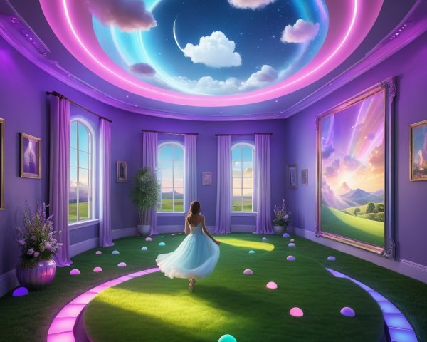 Whimsical Room with Purple Walls and Celestial Mural