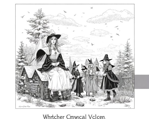 Whimsical Black-and-White Rural Scene Illustration